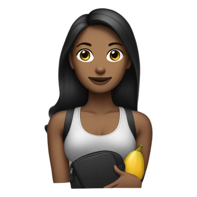 a woman with black long hair wearing a workout set and having a designer purse on her hand  sticker