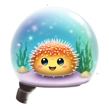 Kawaii rainbow pastel bedazzled sea urchin in an under the sea snow globe  sticker