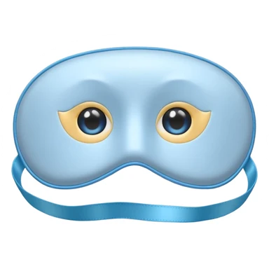 cute emoji of an isolated silky sleep mask, soft satin texture with gentle shine, light gray with pastel blue tones, embroidered sleepy eyes, no person, no face, cozy winter mood, smooth rounded shape, soft shadows sticker