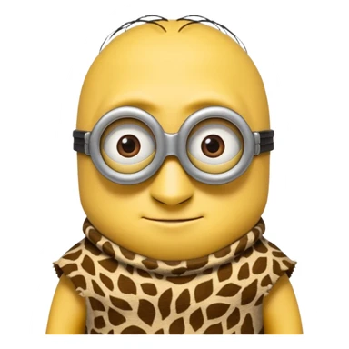 a minion wearing ancient animal skin cloth, half body, icon sticker