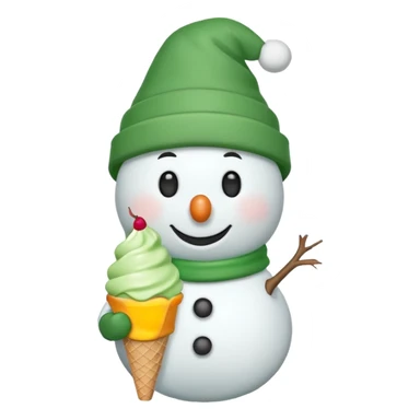 snowman wearing green cap with ice cream  sticker