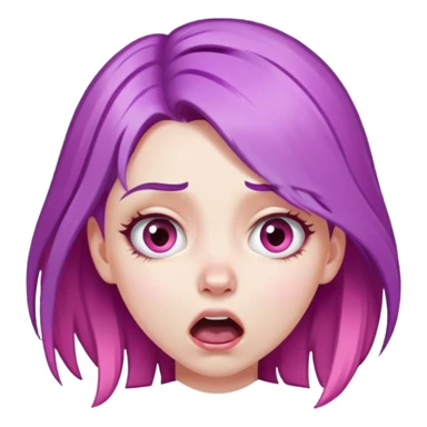 face of a white girl with purple and pink hair, gasping expression sticker