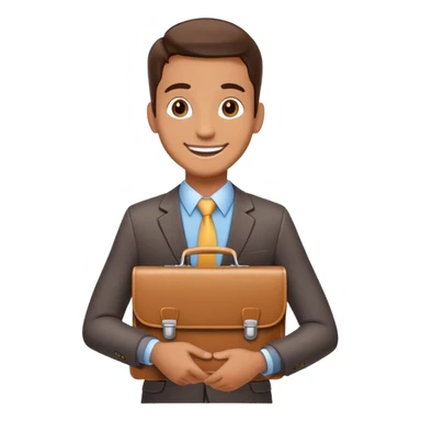 Friendly salesman with briefcase presenting product sticker