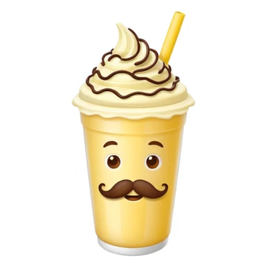 banana milkshake in a take-out cup with mustache sticker