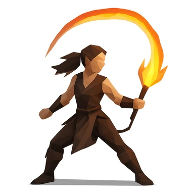 low-poly polygonal style woman with a fire whip sticker