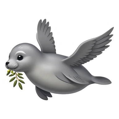 A flying seal carrying an olive branch sticker