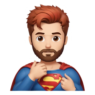 Adult Superman-with redish brownish messy hair-full trimmed beard- hand heart emoji sticker