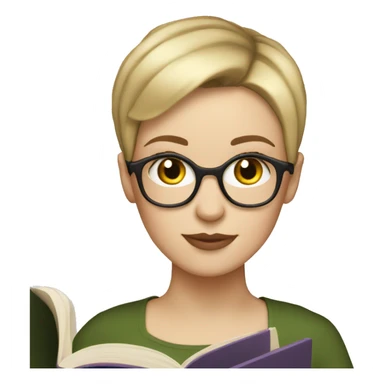 White Girl with short pixie cut reading a book sticker