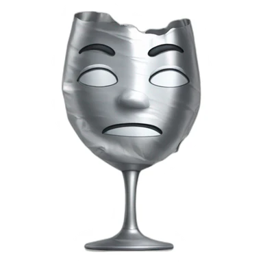 a tinfoil with wrinkles folded as a wine glass with overlapping sticker