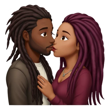 Dark Wine colored hair Latina long hair, kissing black guy with dreads sticker