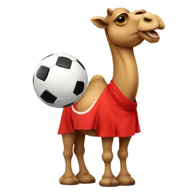 Camel wearing a red shirt with soccer ball sticker