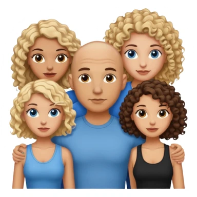 tattooed covered bbald brown eyed male with blonde haired blue eyed big boob female with brunette curly haired brown eyed big boob female throuple  sticker
