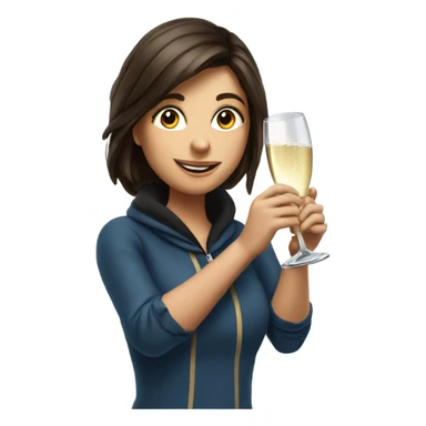 Brunette girl popping champagne with a ski sticker