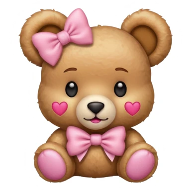 The og emoji teddy bear with some pink blush and a cute pink coquette bow in the ear sticker