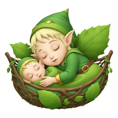 Baby elf sleeping in leaf cradle sticker
