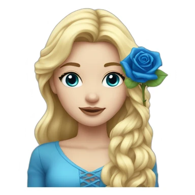 snow girl long blonde hair holding a blue rose sticker