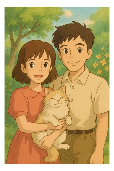 couple with pet posing for photo sticker