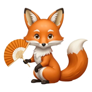 A fox holding a folding fan elegantly, tail curled with graceful calm. sticker