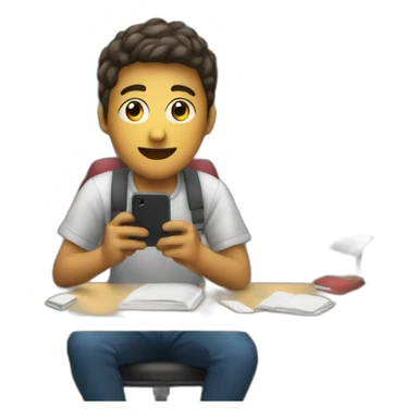 a student sitting in a desk copies what he sees in his mobile phone sticker