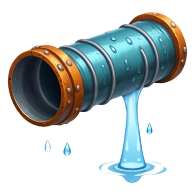 sewer steel shiny pipe with leaking water  sticker