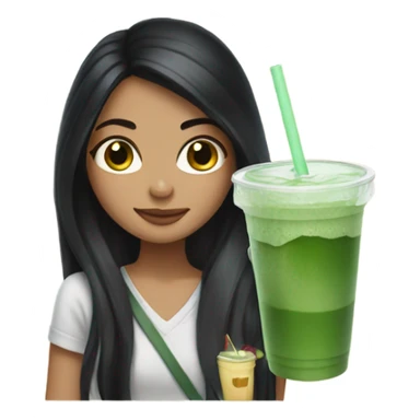girl with long black hair and an iced matcha sticker