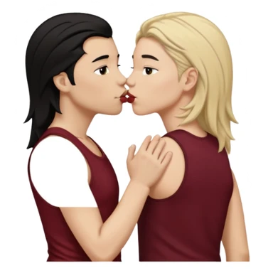 a white masculine woman with short mullet tomboy black hair wearing men's black tank top kissing a lightskin woman with long dark blonde hair wearing maroon tank top sticker