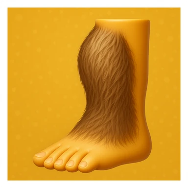 Create an emoji that looks exactly like the reference image in iOS emoji style. The emoji should have 3D appearance, shiny surface, smooth gradients, soft shadows, and a realistic hairy leg and foot with a classic emoji look. sticker