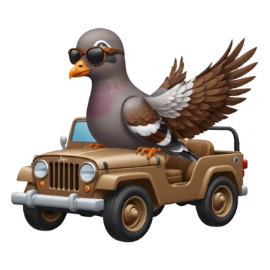 A pigeon is driving a jeep sticker