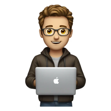 brown haired white man programmer with macbook sticker