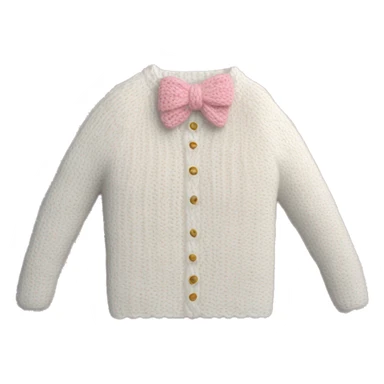 white knit sweater with crochet light pink bow sticker