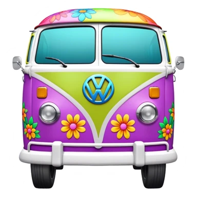 3D, psychedelic colored VW Van hippie style with flower border sticker