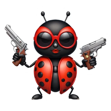 an evil ladybug with dark sunglasses and a pistol sticker