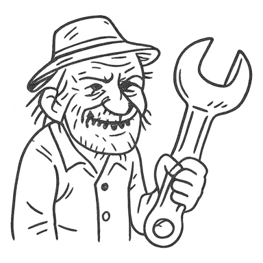 an old charismatic stalker with a big crescent wrench sticker