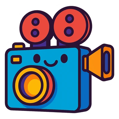 cute film camera, vibrant toon style, smiling face, bright colors sticker