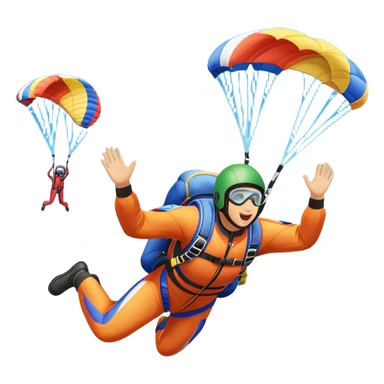 A skydiver free-falling through the clear sky, with a brightly colored parachute just about to open. The scene captures the thrill of the sport, with the vast expanse of the sky and distant ground below, emphasizing the excitement and adrenaline of parachuting sticker