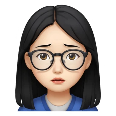  Korean female college student with a worried face , long hair,  sticker