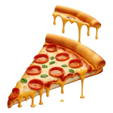 Cinematic cheesy pizza slice, gooey melted cheese stretching as a bite is taken, crispy golden crust, rich tomato sauce, vibrant toppings, warm glowing background, inviting and delicious. sticker