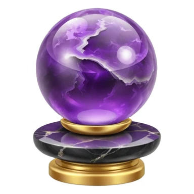 Purple amethyst sphere on a black marble pedestal on a gold cushion sticker