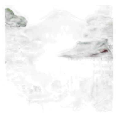 An island with a torii gate shinto shrine and small Japanese house with a blue tiled roof sticker