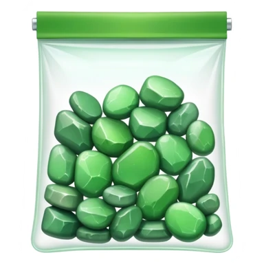 ziplock bag with green rocks inside sticker