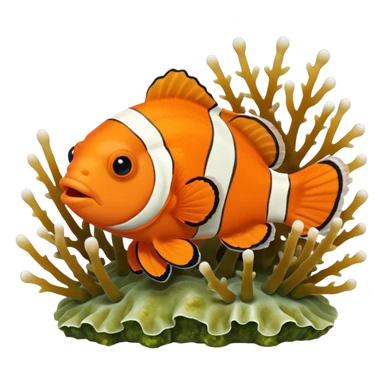 Realistic clownfish popping out from coral and algae sticker