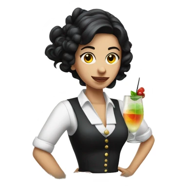 white barmaid dark hair shaking a cocktail sticker