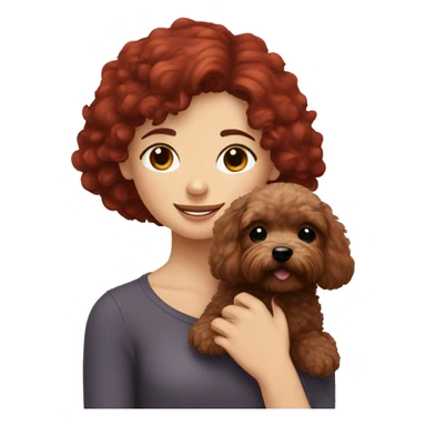 Dark-red-haired girl hugs  her Maltipoo-Black-dog sticker