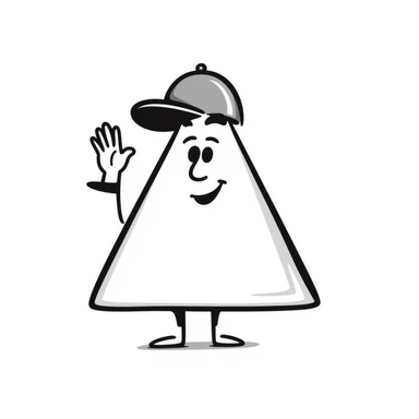 A magical isosceles triangle that is smiling and saluting with a cap sticker