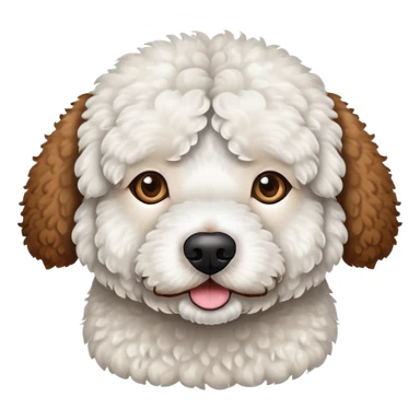 White Spanish water dog with one eye with brown spot circle and one ear also brown  sticker