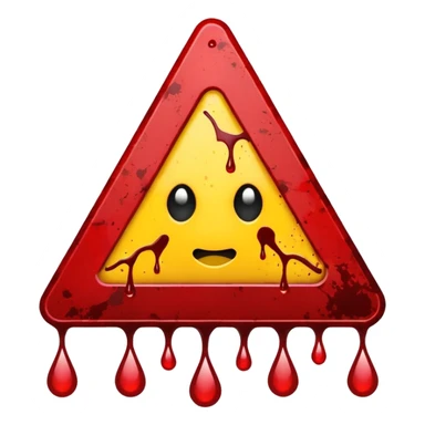 A triangular danger  and a bright yellow background. In the center, a dark red blood splatter spreads outward, with a few drops dripping down the sign. The design gives a wild, intense, and dangerous vibe, as if warning of something violent or hazardous. sticker