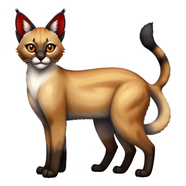 Gothic exotic Red and black and white and yellow and edgy and cute shiny Fantasy-Siamese-Bobcat-Caracal-Lykoi-feline-Fakémon-feline-hybrid (full body) sticker
