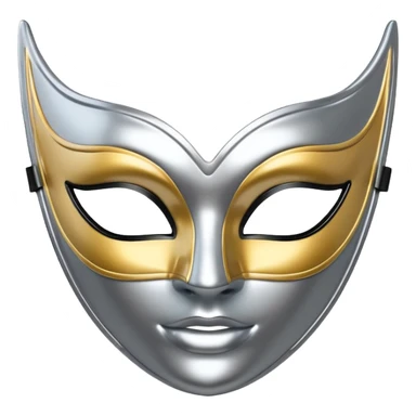 A sleek masquerade mask emoji made of polished silver chrome, smooth sensual curves, reflective metallic surface, mysterious sexy luxury vibe, minimal iOS emoji style, centered, clean white background sticker