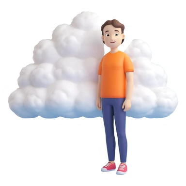 person made entirely of bright, puffy, convex clouds, shoulder height sticker