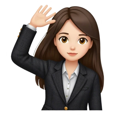 Brunette long straight hair white professional women head shot in Zara black tweed blazer sticker